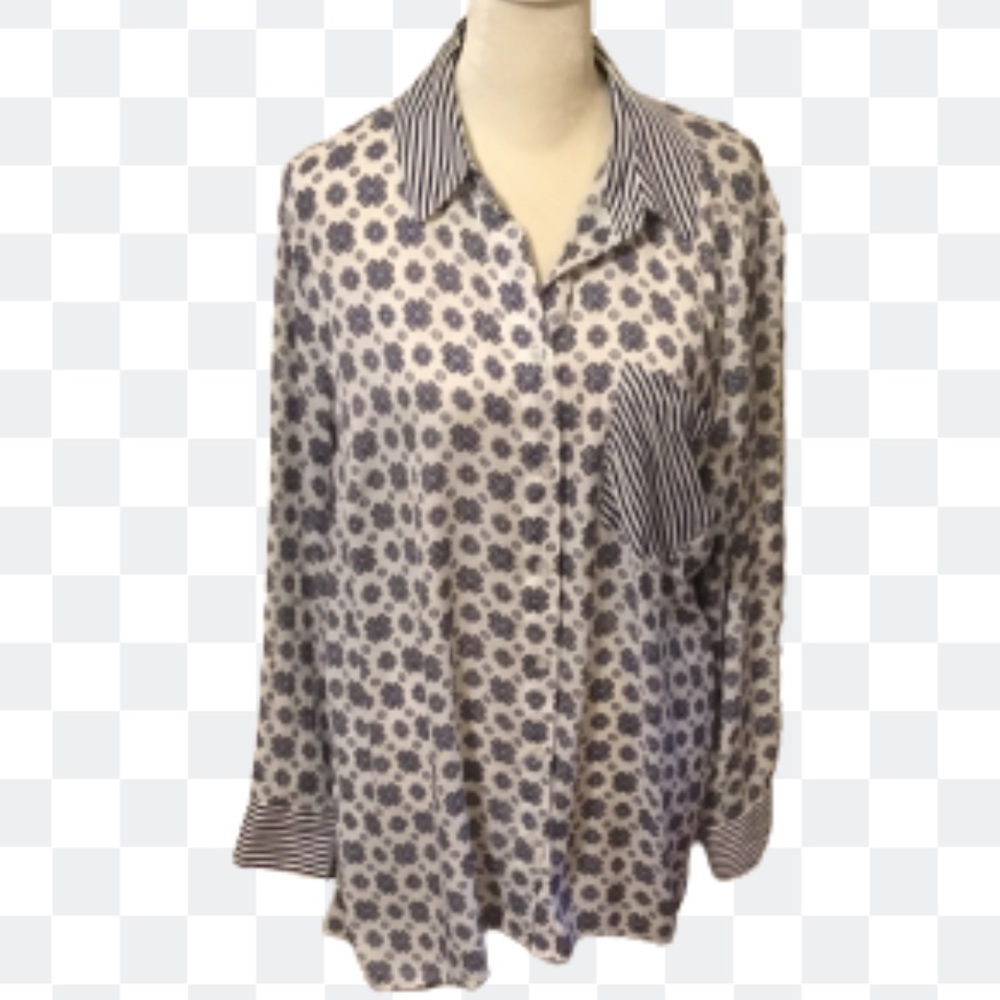 Chicos Tunic Top Sz 12/14 Oversized Floral-Stripes